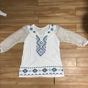 3/4 Sleeve Roper top with cross-stitching detail